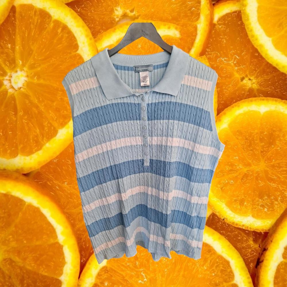 Classic Elements Two Tone Blue and‎ White Stripe Sleeveless Polo Size 20/22